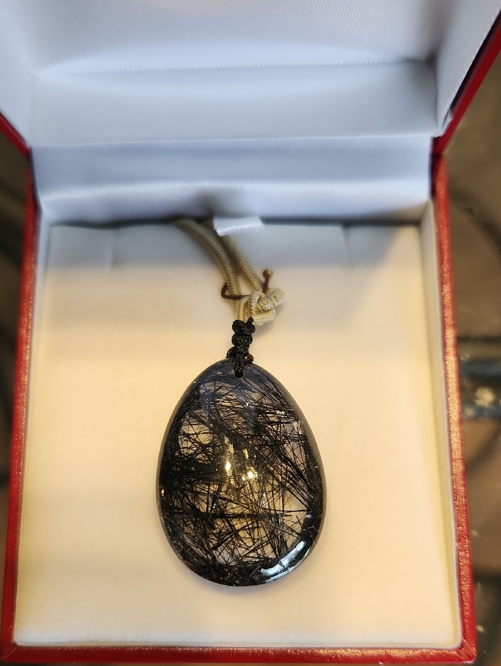 Black Rutilated Quartz Teardrop Pendant Necklace - Women Jewelry